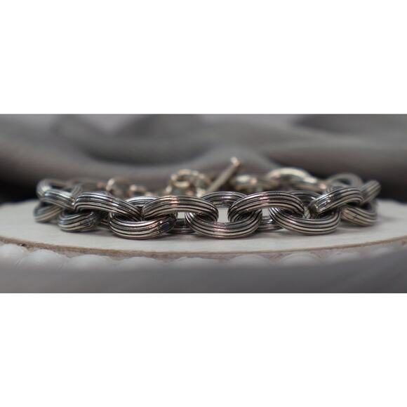 Michael Dawkins 925 Link Bracelet With Gray Pearl 47.5G / 8in/11mm - Picture 1 of 6